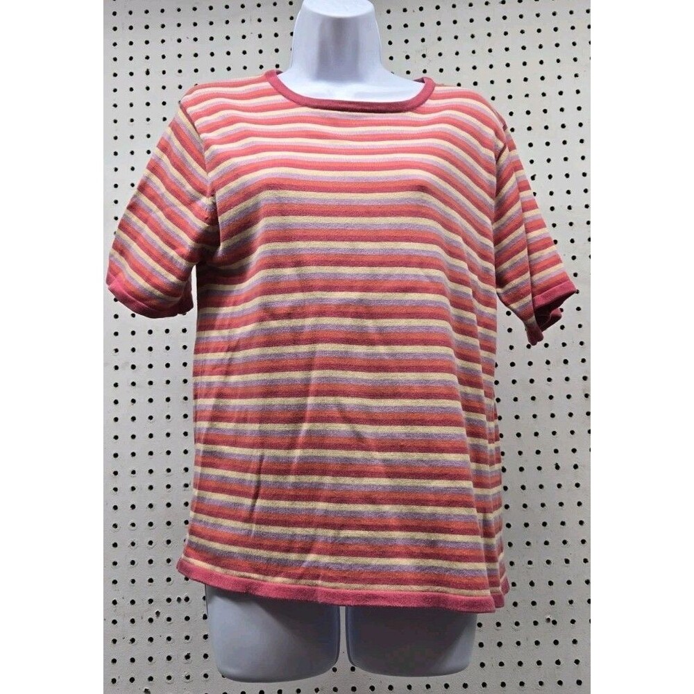 Erin London Blouse Top Shirt Womens M Stretch Short Sleeve Striped 100% Cotton